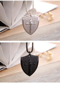 Jewellery: Christian Armour of God Stainless Steel Shield Cross Pendant Necklace
