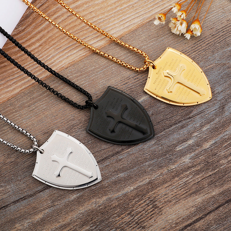 Jewellery: Christian Armour of God Stainless Steel Shield Cross Pendant Necklace