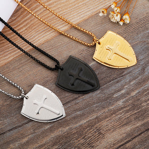 Jewellery: Christian Armour of God Stainless Steel Shield Cross Pendant Necklace