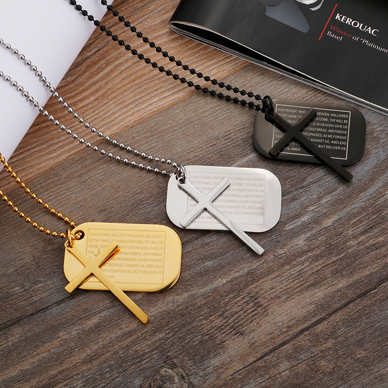 Jewellery: Christian Prayer Tag with Cross Pendant Necklace