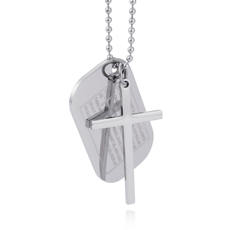 Jewellery: Christian Prayer Tag with Cross Pendant Necklace