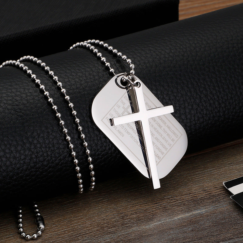 Jewellery: Christian Prayer Tag with Cross Pendant Necklace