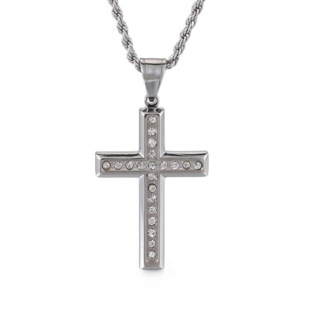 Jewellery: Faith Zirconia Cross Necklace - Pendant With Chain